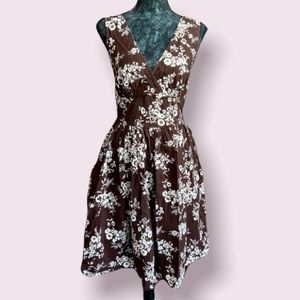 Blue Plate Brown & White Floral Party Dress